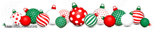 Banner Liegende Weihnachtskugeln Muster Rot Grün Weiß