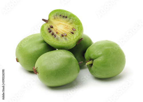 mini kiwi baby fruit (actinidia arguta) on white background 