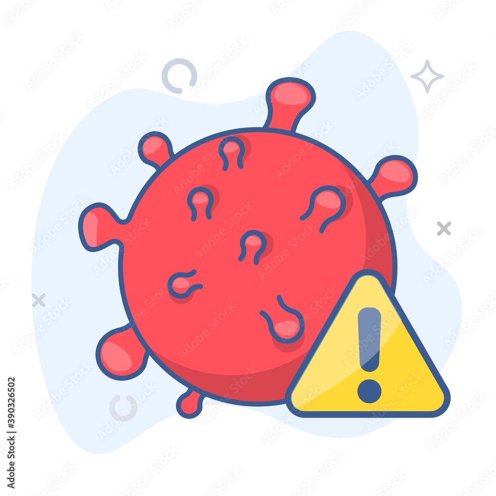 Coronavirus protection warning vector icon. Corona virus and exclamation mark sign. Coronavirus protection warning vector icon. Corona virus and exclamation mark sign.