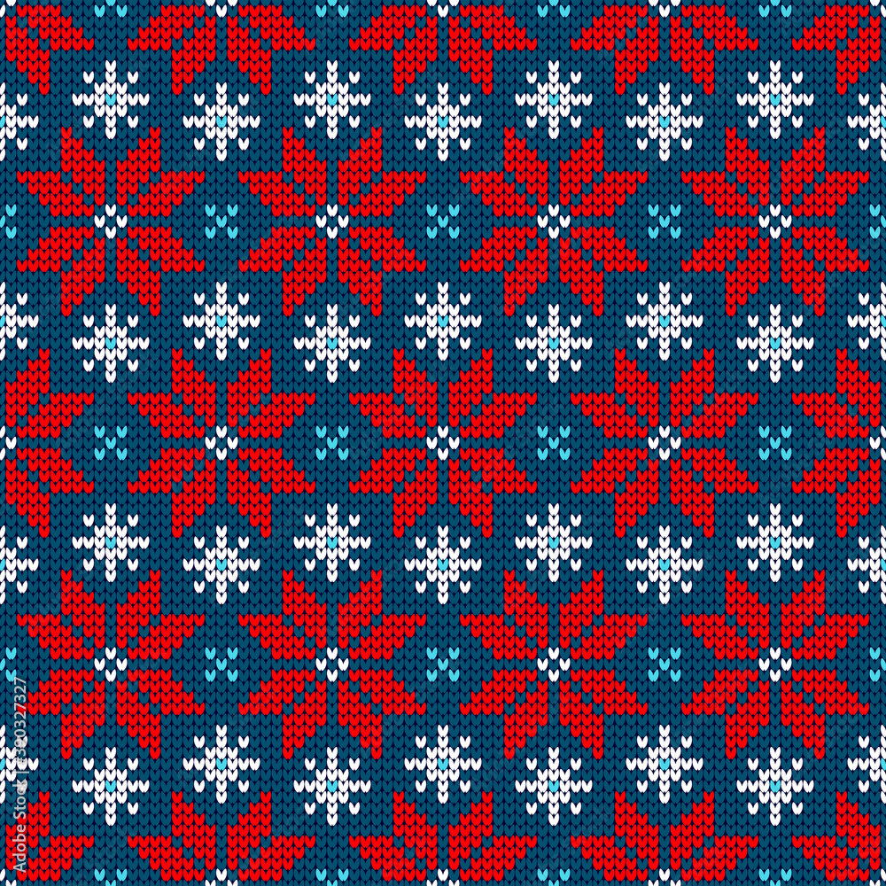 Endlosmuster Strick Kleine Weihnachtssterne Rot Blau Weiß