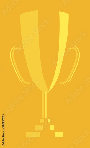 Winner golden champion goblet cup prize isolated on yellow