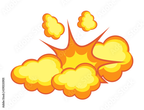 Dynamite bang explosion outburst fire flash, smoke cloud