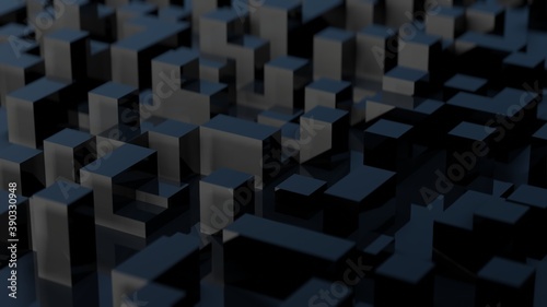 3d rendering of black abstract background with cubes