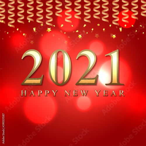 Happy new year 2021 with red background and ribbon