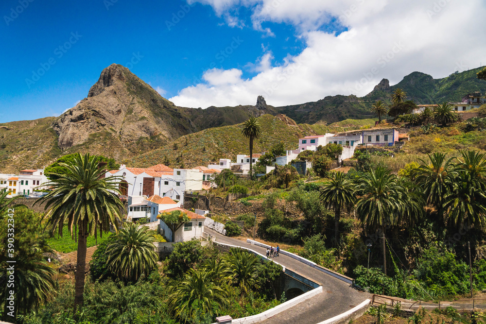 view of village mountain in tenerife canary island spain