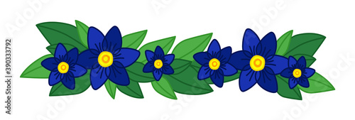 Blue wildflower wreath design isolated on white background