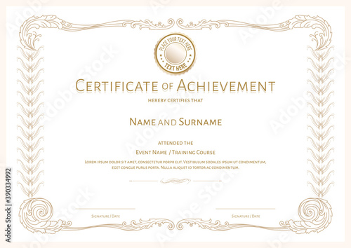 Luxury certificate template with elegant border frame, Diploma design for graduation or completion