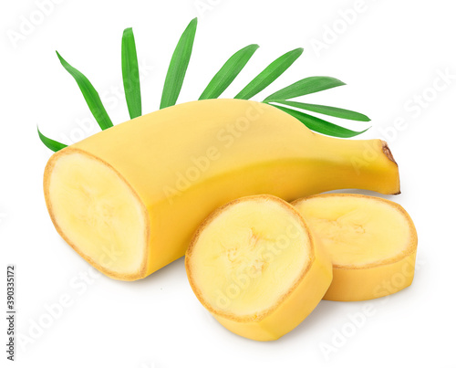 baby banana sliced isolated on white background with clipping path and full depth of field