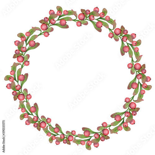 Christmas wreath of red berries and green leaves.
