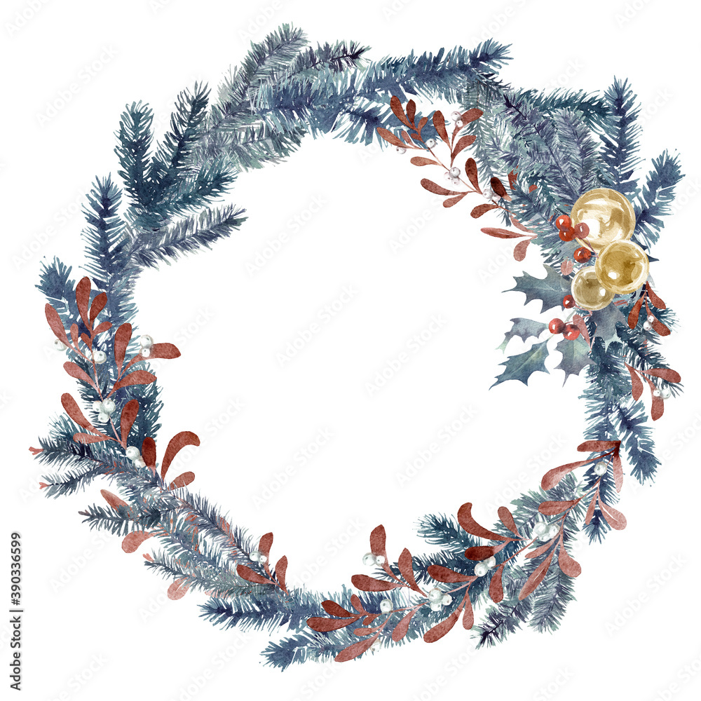 New Year's round wreath of Christmas tree branches