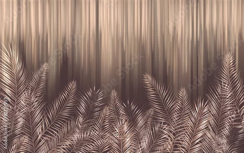 Obraz tropikalne liście na tle opadających linii
