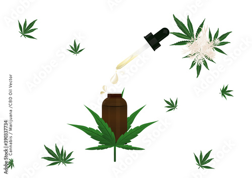 Pure extract oil from Cannabis or Marijuana flower and leaf vectors isolated on white background for medical treatment ep06 photo