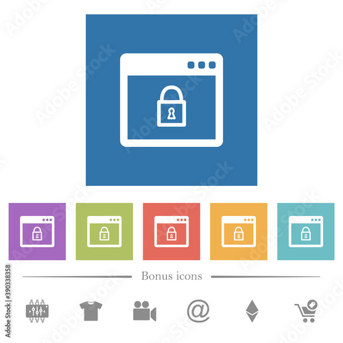 Lock application flat white icons in square backgrounds