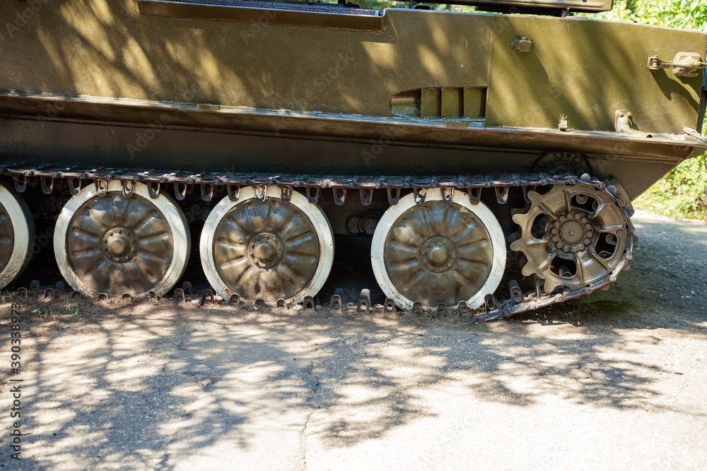 large wheels from a tank in the form of a caterpillar