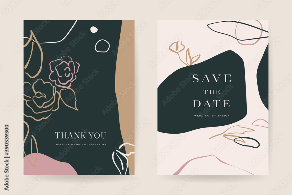 Online wedding invitations vector template. Save the date, Thank you