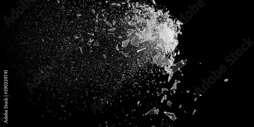 Small pieces of broken glass isolated on black background
