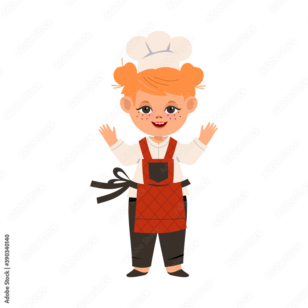Smiling Girl Wearing Toque and Apron Standing in the Kitchen Vector Illustration Smiling Girl Wearing Toque and Apron Standing in the Kitchen Vector Illustration