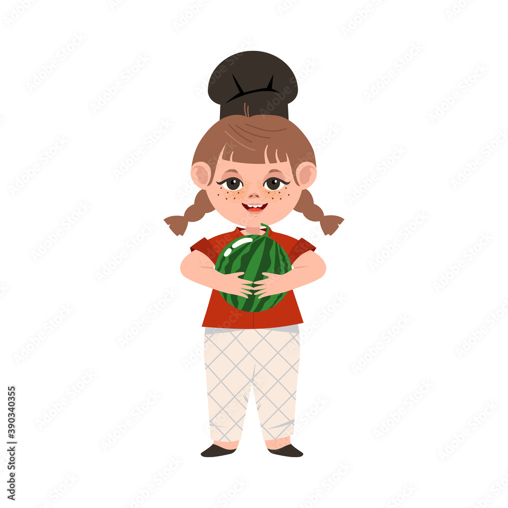 Smiling Girl Wearing Toque Holding Watermelon Fruit Vector Illustration Smiling Girl Wearing Toque Holding Watermelon Fruit Vector Illustration