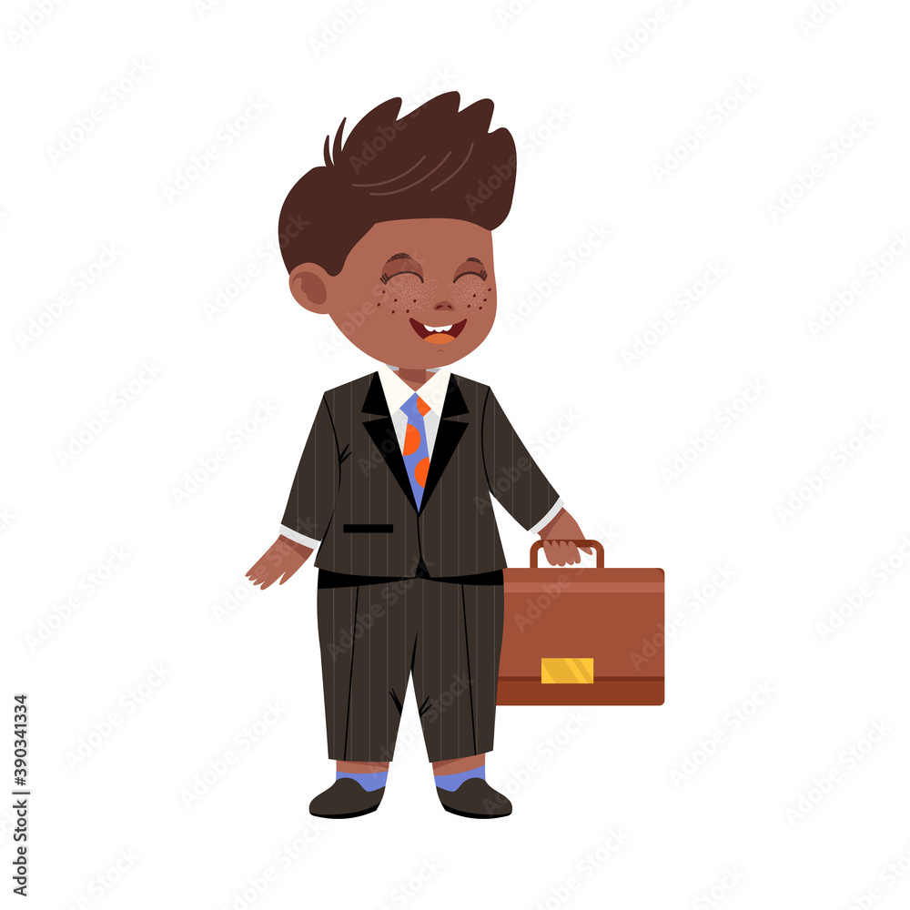 Cute Boy Businessman in Formal Suit Holding Briefcase Vector Illustration Cute Boy Businessman in Formal Suit Holding Briefcase Vector Illustration