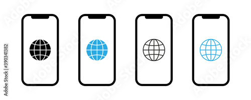 Smartphone mit Globus Symbolen - Global / Netzwerk / Verbindung