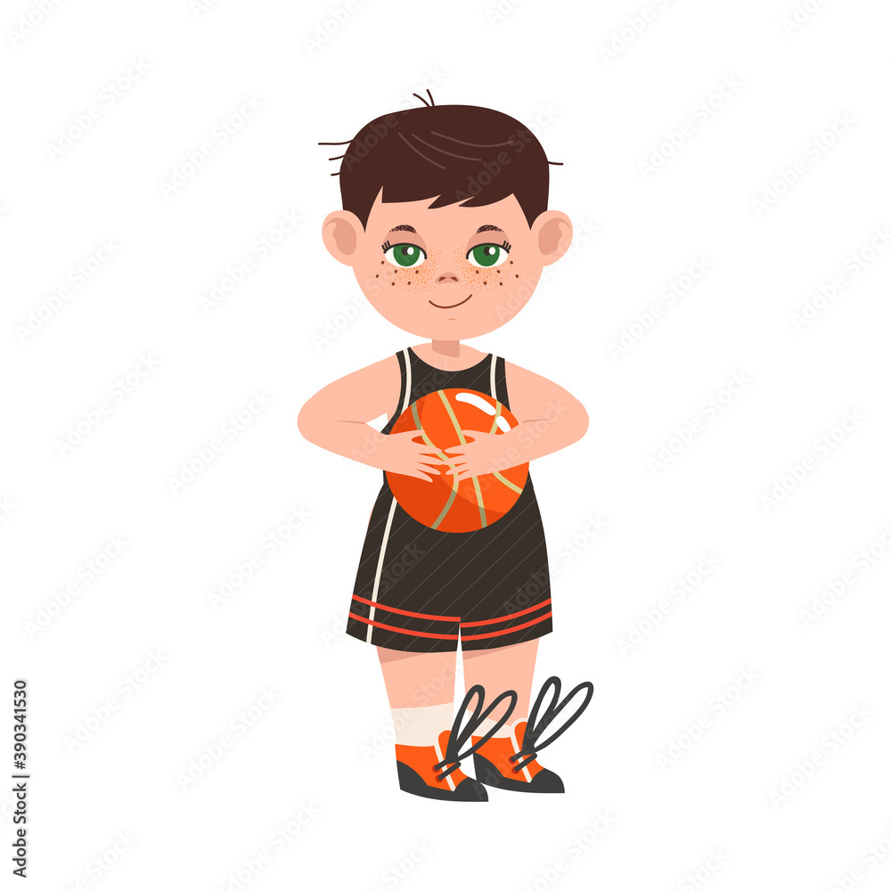 Little Boy in Sportswear Holding Ball Vector Illustration Little Boy in Sportswear Holding Ball Vector Illustration