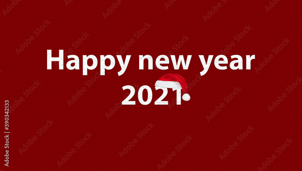 Plakat Happy new year 2021. White letters on red background.