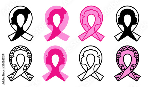 Set of Breast Cancer Awareness ribbons isolated on white background. Vector illustration.