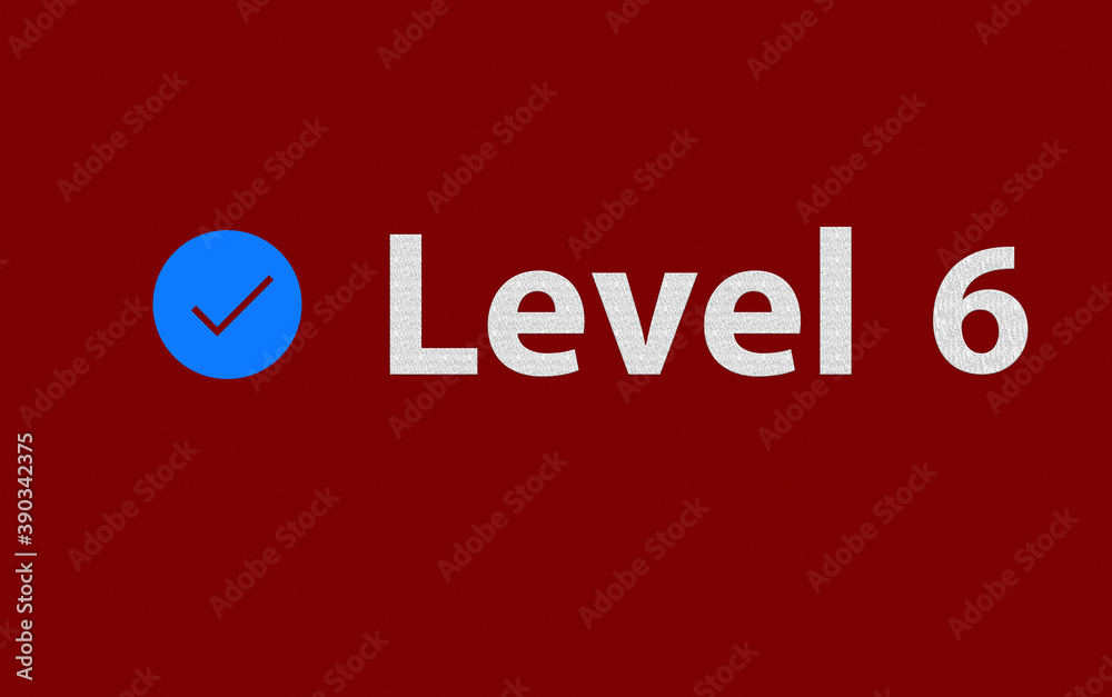 Level 6. White letters on red background. Blue check mark selected.