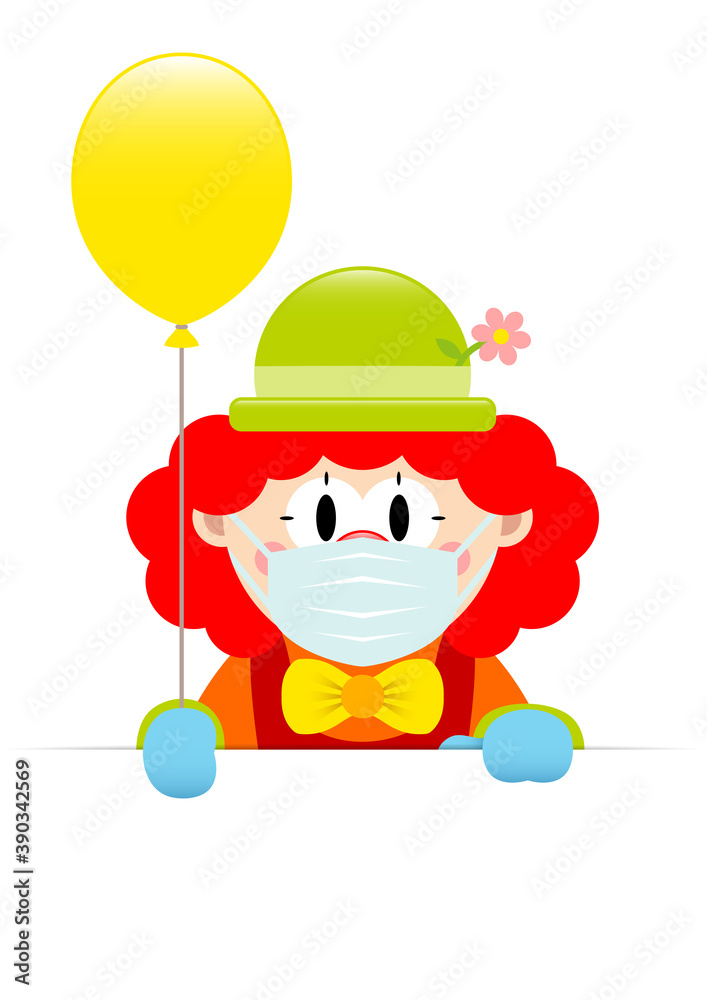 Rothaariger Clown Hält Gelben Luftballon Banner Stock Vector | Adobe Stock