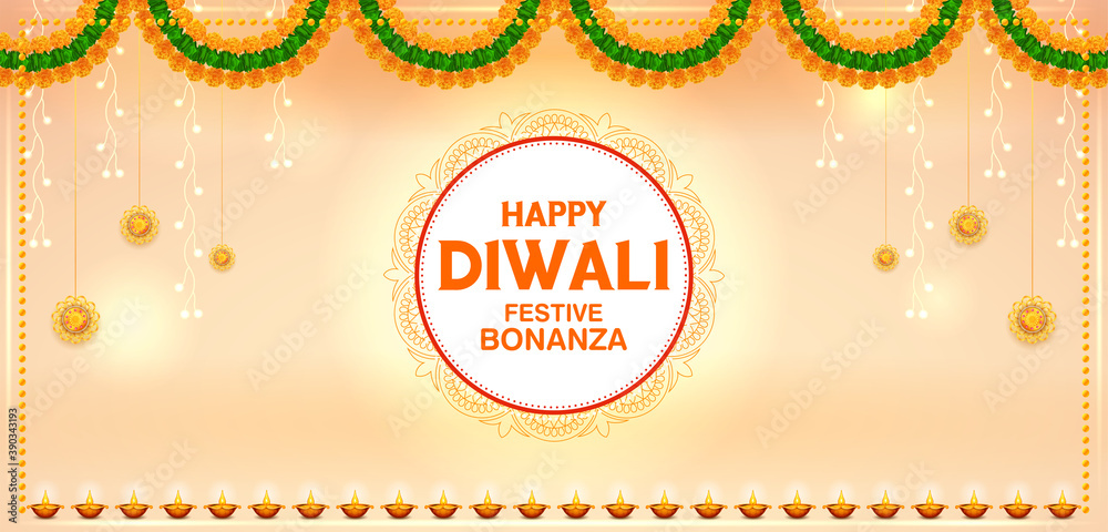 illustration of decorative burning oil diya on Happy Diwali Holiday background for light festival of India