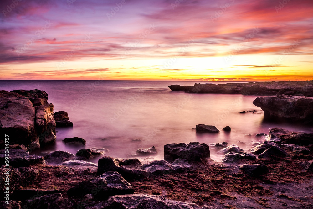 Naklejka premium Carabassi beach, in Alicante, Spain, at sunrise