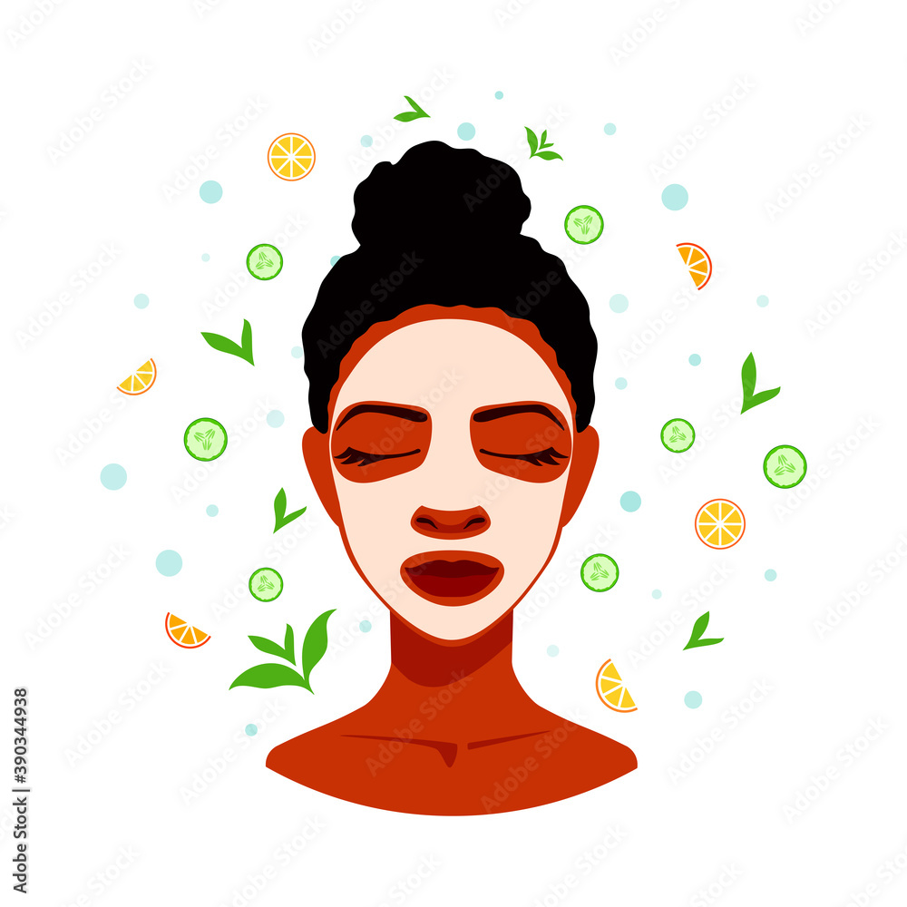 A woman takes a spa day. Face skin treatment, skincare. Applying a facial cream, mask. Relaxed woman with closed eyes. Skin care. A vector cartoon illustration. Stock Vector | Adobe Stock A woman takes a spa day. Face skin treatment, skincare. Applying a facial cream, mask. Relaxed woman with closed eyes. Skin care. A vector cartoon illustration. Stock Vector | Adobe Stock