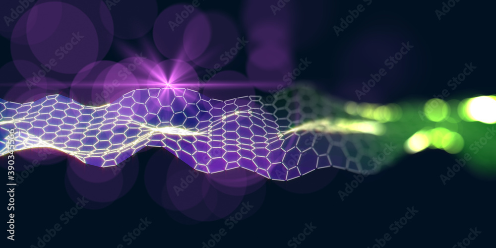 Fototapeta premium Abstract hexagon grid technology defocus background. Artificial intelligence. Algorithms deep learning. Virtual reality. Data science learning. Blockchain.