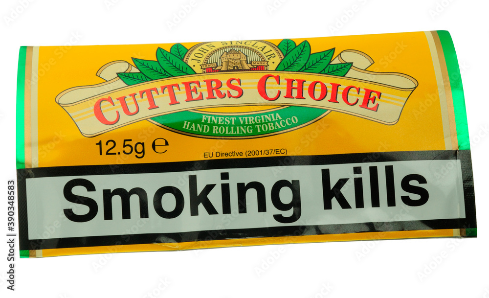 Packet of Cutters Choice Hand Rolling Tobacco on a White Background 12 September 2006 Stock