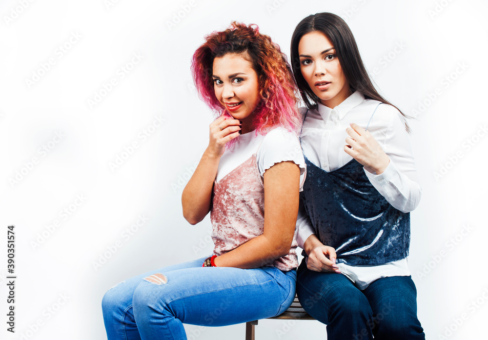 best friends diverse races teenage girls together having fun, asian and african , posing emotional on white background, lifestyle people concept best friends diverse races teenage girls together having fun, asian and african , posing emotional on white background, lifestyle people concept