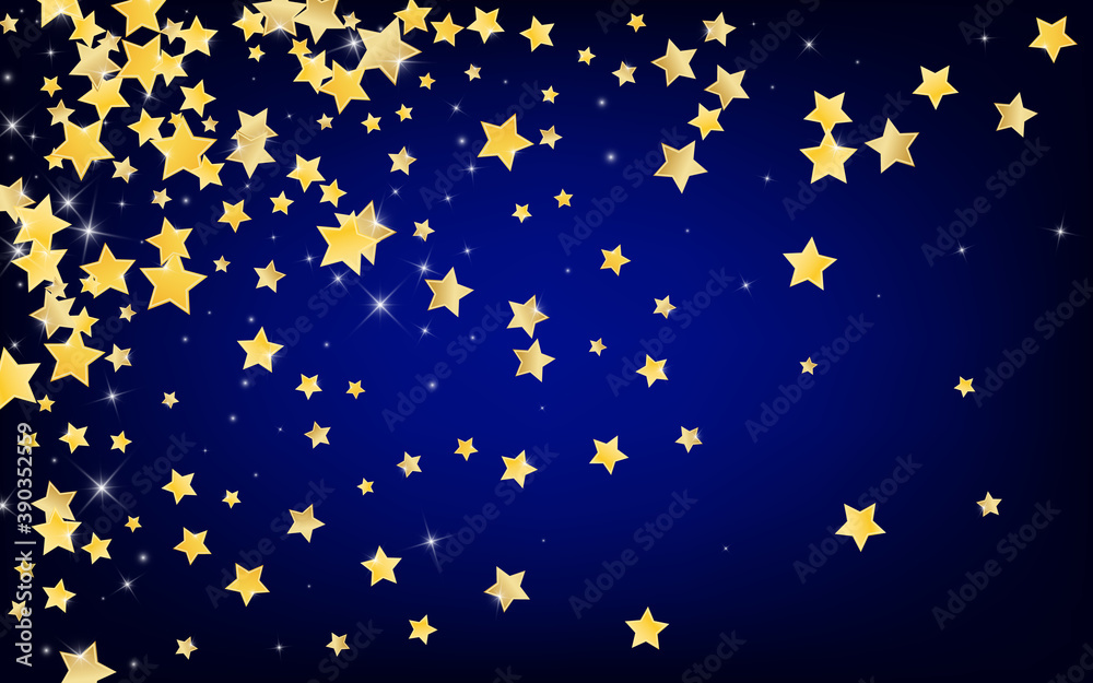 Gold Bright Stars Vector Blue Background. Shimmer Gold Bright Stars Vector Blue Background. Shimmer