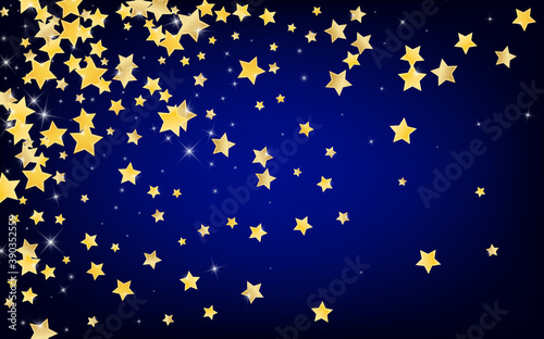 Gold Bright Stars Vector Blue Background. Shimmer 