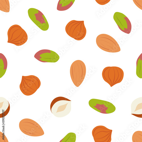 Pistachio, Almond and Hazelnut. Vector pattern