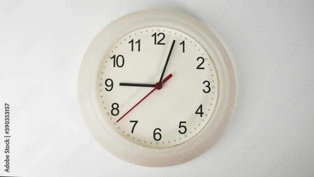 Clock isolated on white background, Showtime 09.03 am or pm, Red second hand minute Walk slow motion. Clock isolated on white background, Showtime 09.03 am or pm, Red second hand minute Walk slow motion.
