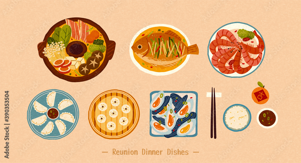 Top view of Chinese dishes Top view of Chinese dishes