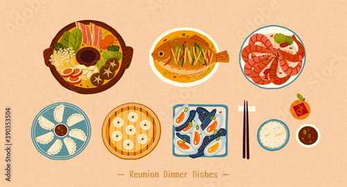 Top view of Chinese dishes