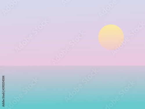 Fototapeta Naklejka Na Ścianę i Meble -    Vector art poster with minimalistic concept. A simple image of Sunset in the ocean by evening. Graphic image with gradients. Illustration is great for notebook or book cover, web banner with creatio