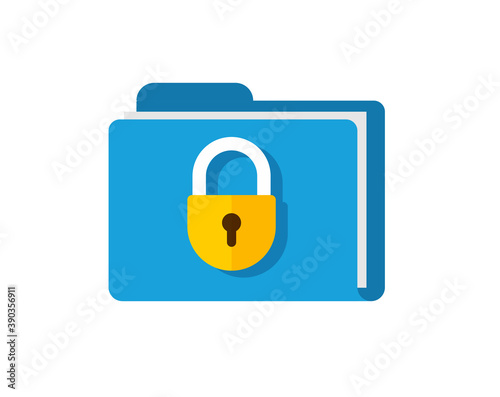 Secure confidential files folder with paper documents access and private lock vector flat icon, permission concept, privacy protection locked or secret data icon
