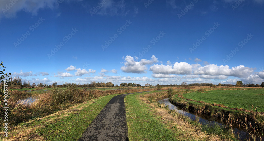 Panoramic from a bicycle path through a nature reserve around Wolvega