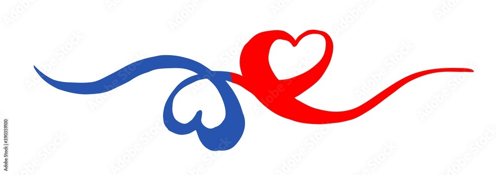 Two intertwined Hearts for Valentine's Day, hand painted with brush and ink Two intertwined Hearts for Valentine's Day, hand painted with brush and ink