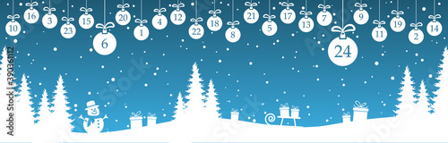 advent calendar 1 to 24 on christmas baubles
