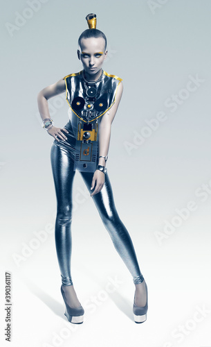 futuristic woman in silver leggings © Artem Popov