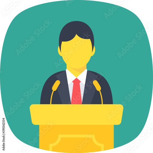 
A person standing on rostrum with microphone representing speech concept
