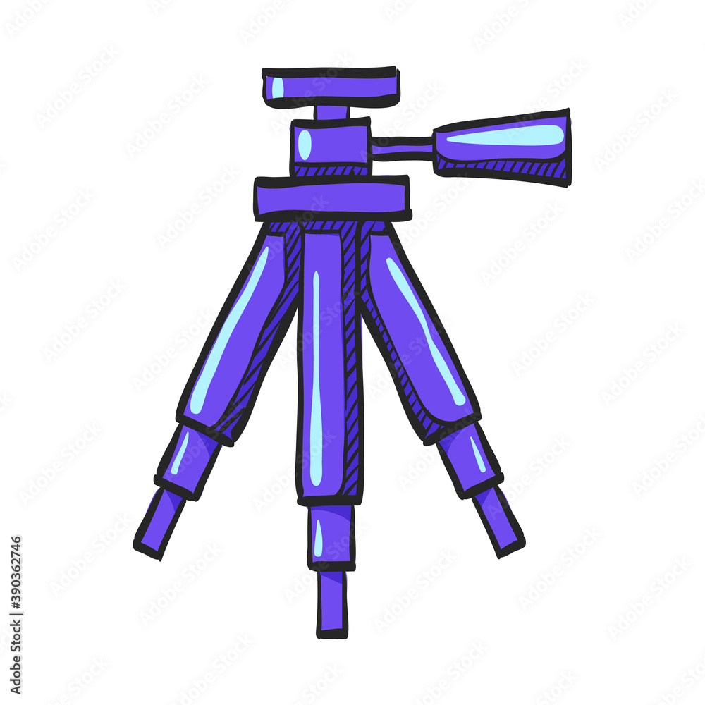 Camera tripod icon in color drawing. Photography stands stable movie shoot