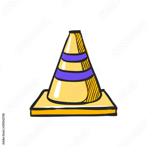 Road sign cone icon in color drawing. Danger forbidden plastic transportation